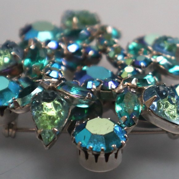 Juliana Lava Rhinestone Brooch Earrings Peacock Blue Givre - Picture 6 of 9